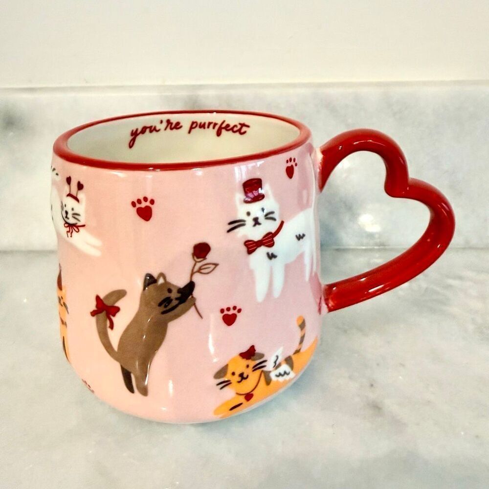 Rare! NWT Cat Mug You’re Purrfect Heart Handle Ceramic Coffee Dishwasher Microw